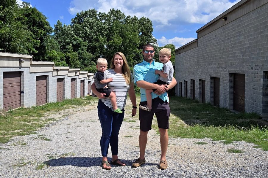 Heather and Rich Acri with their two boys at Safe Haven Storage in York Haven